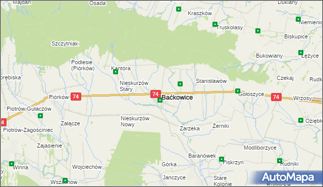 mapa Baćkowice, Baćkowice na mapie Targeo