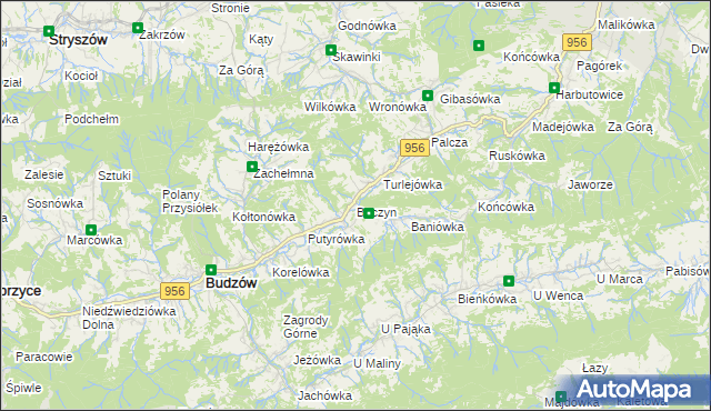 mapa Baczyn gmina Budzów, Baczyn gmina Budzów na mapie Targeo