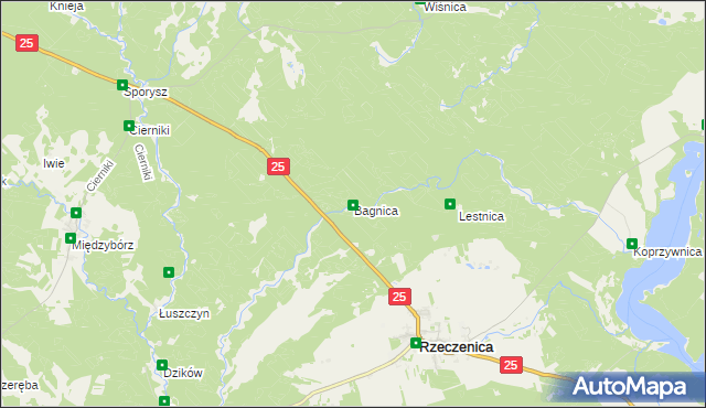 mapa Bagnica gmina Rzeczenica, Bagnica gmina Rzeczenica na mapie Targeo