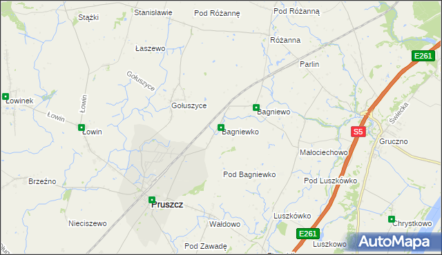 mapa Bagniewko gmina Pruszcz, Bagniewko gmina Pruszcz na mapie Targeo