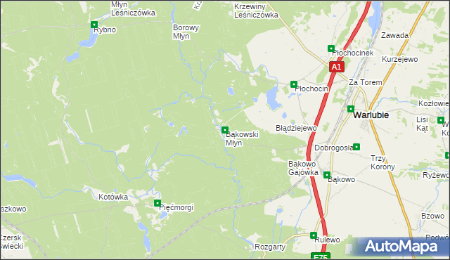 mapa Bąkowski Młyn, Bąkowski Młyn na mapie Targeo