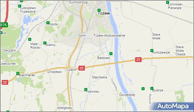 mapa Bałdowo gmina Tczew, Bałdowo gmina Tczew na mapie Targeo