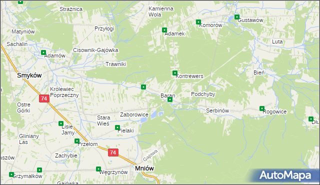 mapa Baran gmina Mniów, Baran gmina Mniów na mapie Targeo