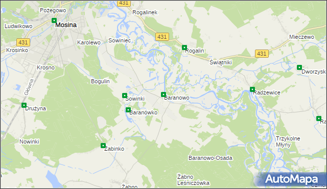 mapa Baranowo gmina Mosina, Baranowo gmina Mosina na mapie Targeo