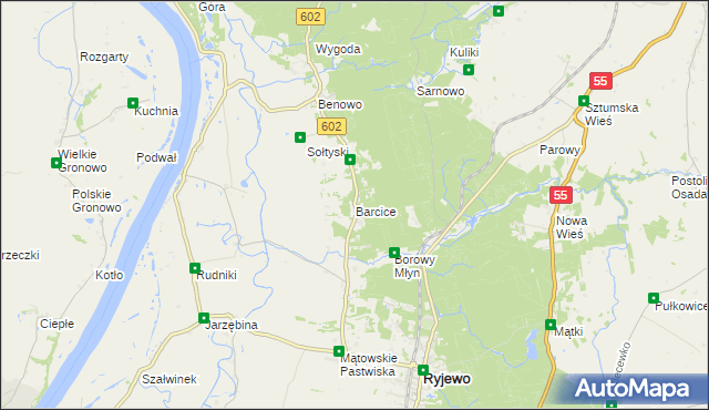 mapa Barcice gmina Ryjewo, Barcice gmina Ryjewo na mapie Targeo