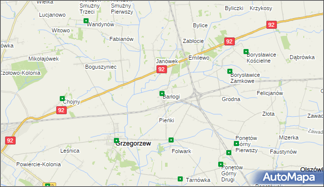 mapa Barłogi gmina Grzegorzew, Barłogi gmina Grzegorzew na mapie Targeo