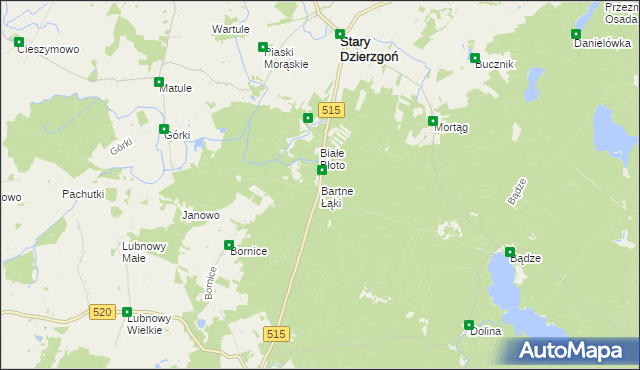 mapa Bartne Łąki, Bartne Łąki na mapie Targeo