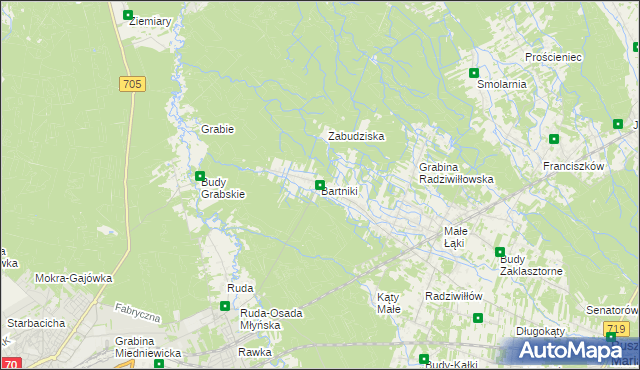 mapa Bartniki gmina Puszcza Mariańska, Bartniki gmina Puszcza Mariańska na mapie Targeo