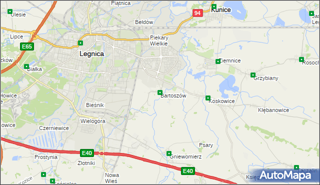mapa Bartoszów gmina Legnickie Pole, Bartoszów gmina Legnickie Pole na mapie Targeo