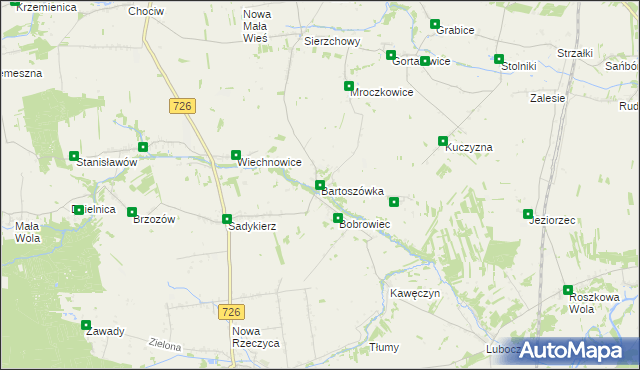 mapa Bartoszówka gmina Rzeczyca, Bartoszówka gmina Rzeczyca na mapie Targeo