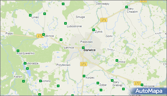 mapa Barwice, Barwice na mapie Targeo