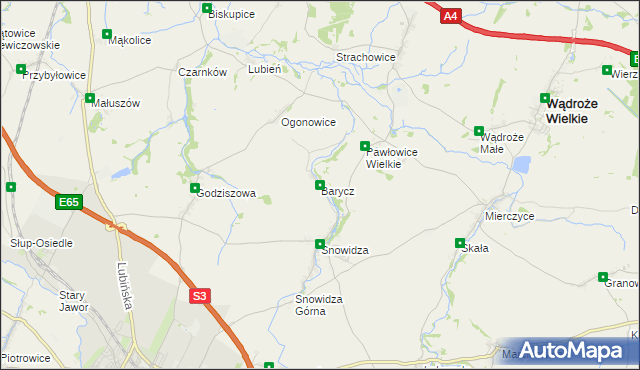 mapa Barycz gmina Mściwojów, Barycz gmina Mściwojów na mapie Targeo