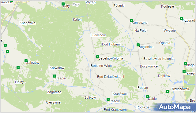 mapa Bebelno-Kolonia, Bebelno-Kolonia na mapie Targeo