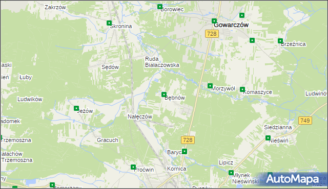 mapa Bębnów gmina Gowarczów, Bębnów gmina Gowarczów na mapie Targeo