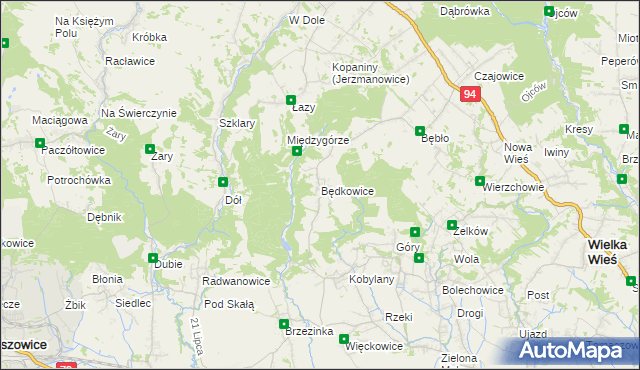 mapa Będkowice gmina Wielka Wieś, Będkowice gmina Wielka Wieś na mapie Targeo