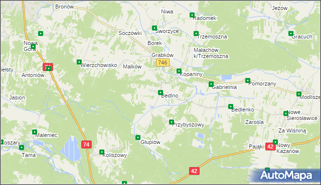 mapa Bedlno gmina Końskie, Bedlno gmina Końskie na mapie Targeo