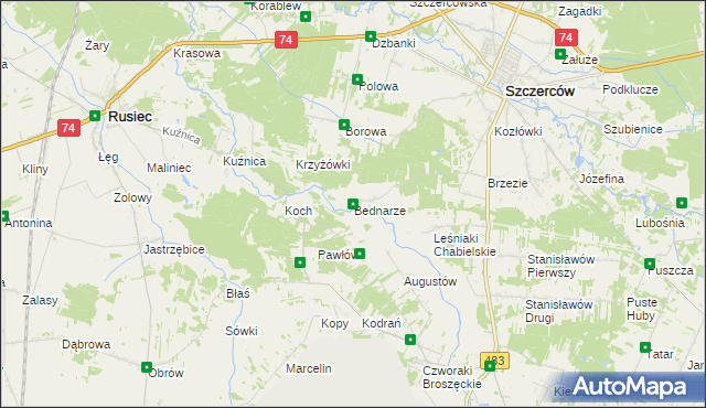 mapa Bednarze gmina Szczerców, Bednarze gmina Szczerców na mapie Targeo