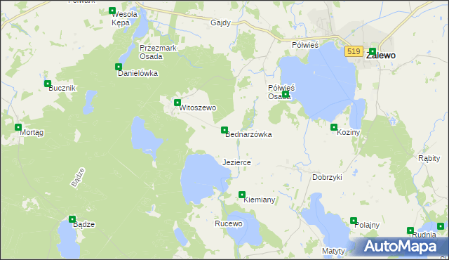 mapa Bednarzówka gmina Zalewo, Bednarzówka gmina Zalewo na mapie Targeo