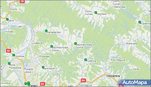 mapa Bezmiechowa Górna, Bezmiechowa Górna na mapie Targeo