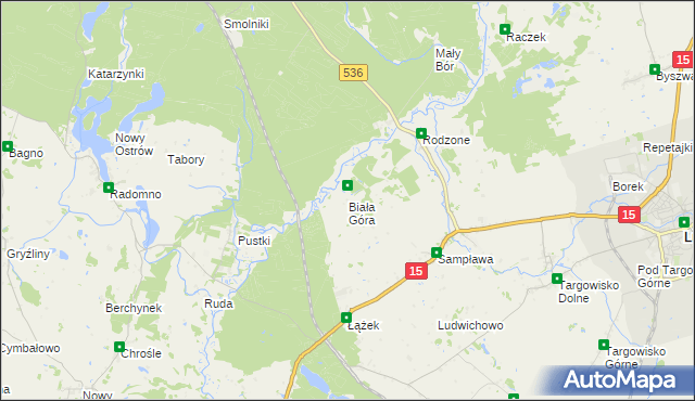 mapa Biała Góra gmina Lubawa, Biała Góra gmina Lubawa na mapie Targeo