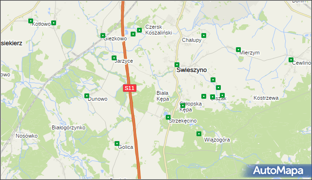 mapa Biała Kępa gmina Świeszyno, Biała Kępa gmina Świeszyno na mapie Targeo