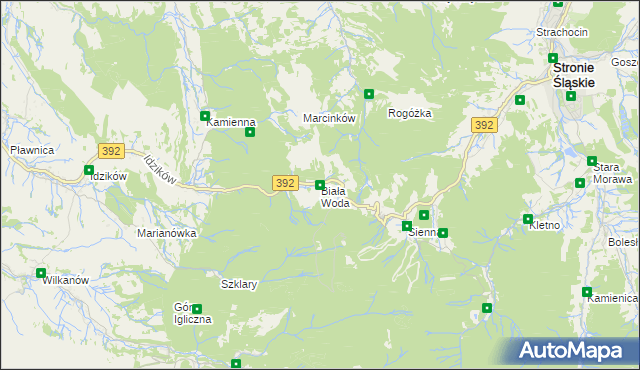 mapa Biała Woda gmina Bystrzyca Kłodzka, Biała Woda gmina Bystrzyca Kłodzka na mapie Targeo