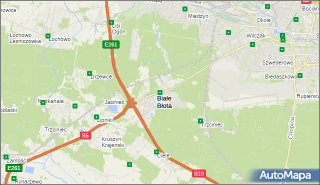 mapa Białe Błota powiat bydgoski, Białe Błota powiat bydgoski na mapie Targeo