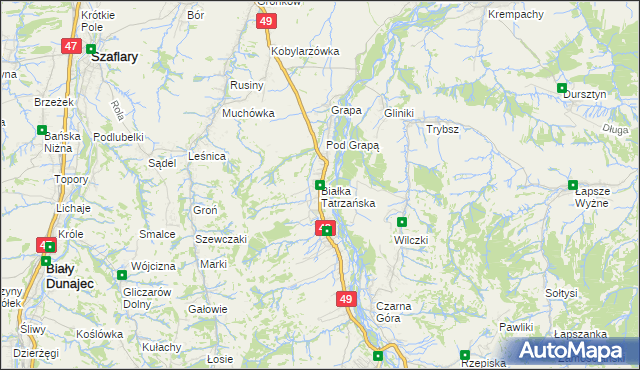 mapa Białka Tatrzańska, Białka Tatrzańska na mapie Targeo
