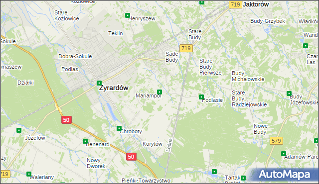 mapa Bieganów gmina Jaktorów, Bieganów gmina Jaktorów na mapie Targeo