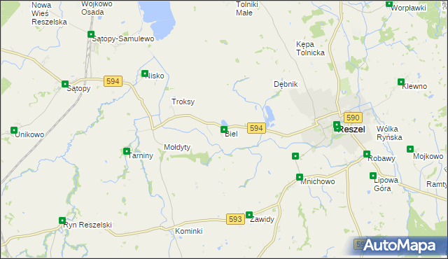 mapa Biel gmina Reszel, Biel gmina Reszel na mapie Targeo