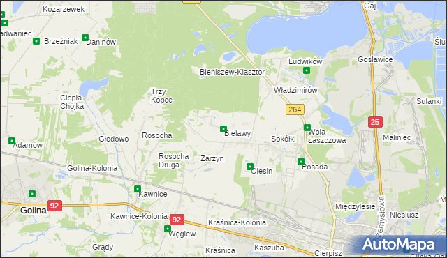 mapa Bielawy gmina Kazimierz Biskupi, Bielawy gmina Kazimierz Biskupi na mapie Targeo