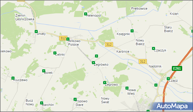 mapa Bielawy gmina Śmigiel, Bielawy gmina Śmigiel na mapie Targeo