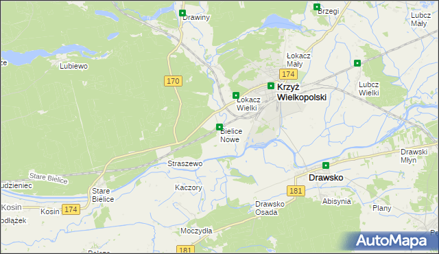 mapa Bielice Nowe, Bielice Nowe na mapie Targeo