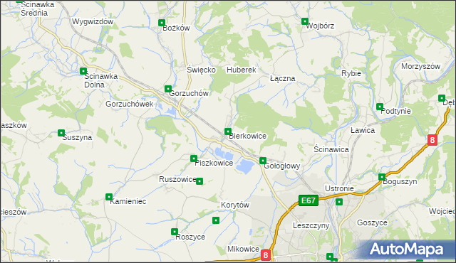 mapa Bierkowice, Bierkowice na mapie Targeo