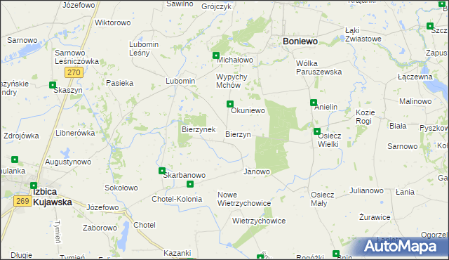 mapa Bierzyn gmina Boniewo, Bierzyn gmina Boniewo na mapie Targeo