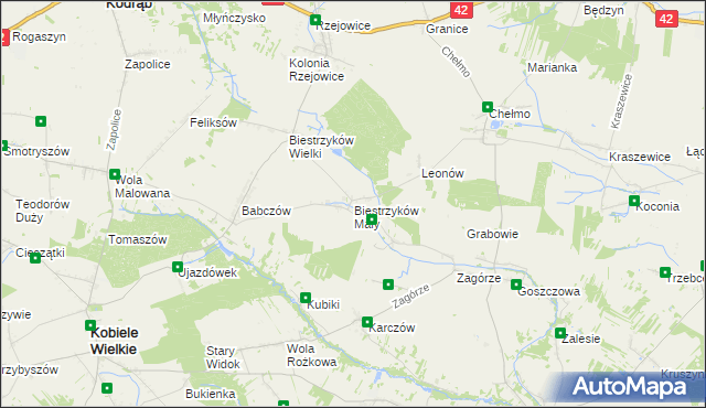 mapa Biestrzyków Mały, Biestrzyków Mały na mapie Targeo