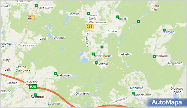 mapa Bieszkowice, Bieszkowice na mapie Targeo