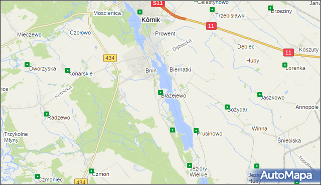mapa Błażejewo gmina Kórnik, Błażejewo gmina Kórnik na mapie Targeo