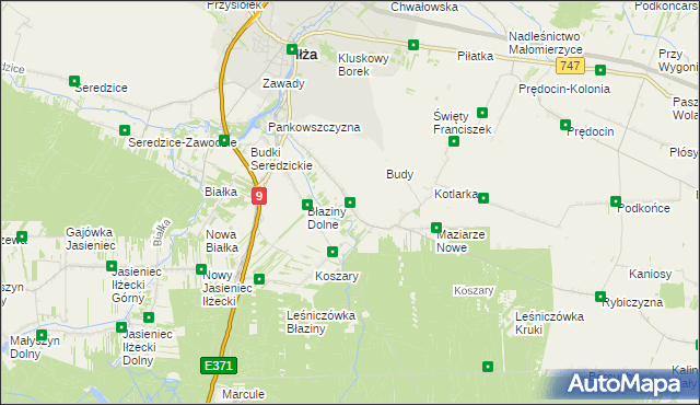 mapa Błaziny Górne, Błaziny Górne na mapie Targeo