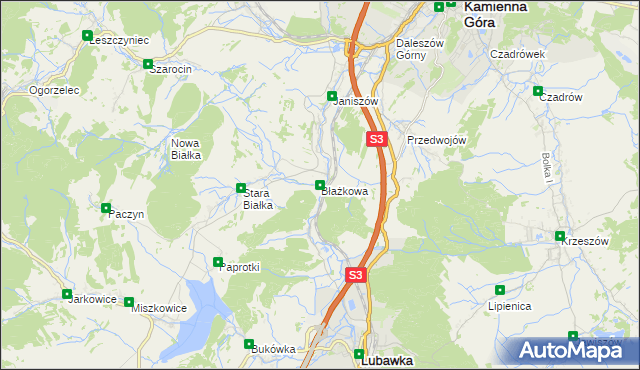 mapa Błażkowa gmina Lubawka, Błażkowa gmina Lubawka na mapie Targeo