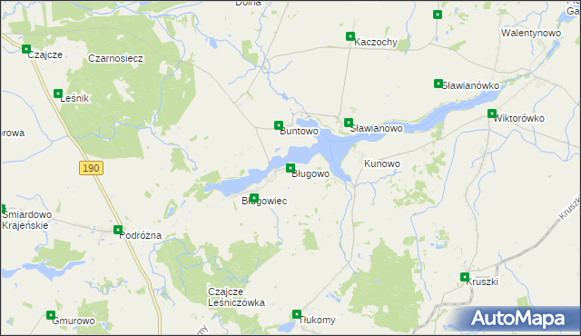 mapa Bługowo gmina Złotów, Bługowo gmina Złotów na mapie Targeo