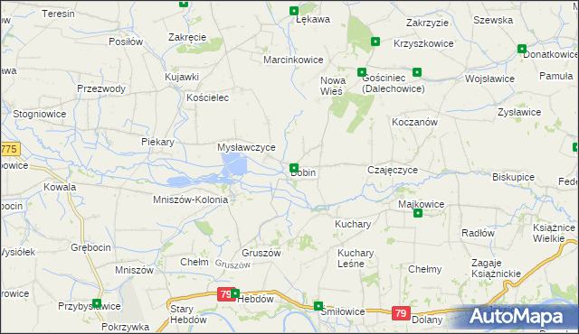 mapa Bobin gmina Proszowice, Bobin gmina Proszowice na mapie Targeo