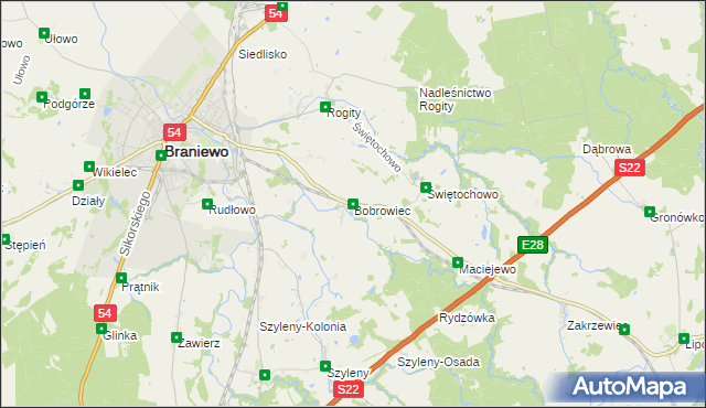 mapa Bobrowiec gmina Braniewo, Bobrowiec gmina Braniewo na mapie Targeo