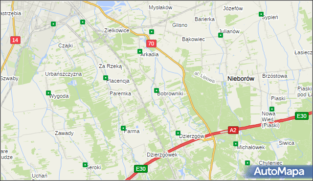 mapa Bobrowniki gmina Nieborów, Bobrowniki gmina Nieborów na mapie Targeo