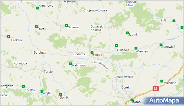 mapa Bodaki gmina Boćki, Bodaki gmina Boćki na mapie Targeo