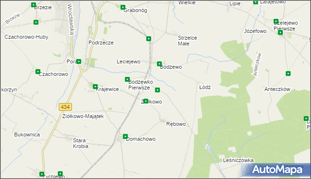 mapa Bodzewko Drugie, Bodzewko Drugie na mapie Targeo