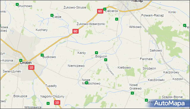 mapa Bogucin gmina Raciąż, Bogucin gmina Raciąż na mapie Targeo