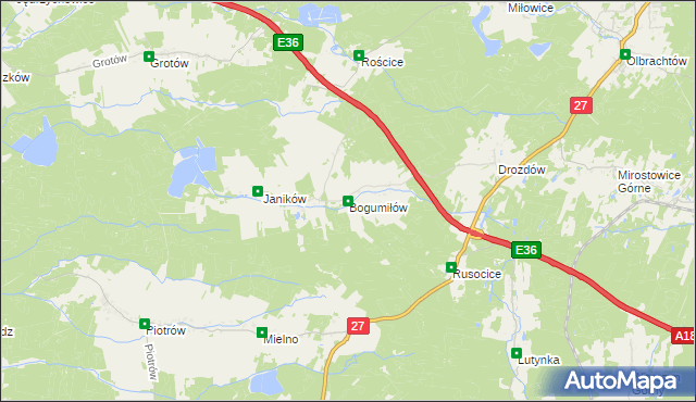 mapa Bogumiłów gmina Żary, Bogumiłów gmina Żary na mapie Targeo