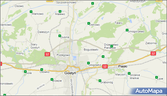 mapa Bogusławki gmina Gostyń, Bogusławki gmina Gostyń na mapie Targeo