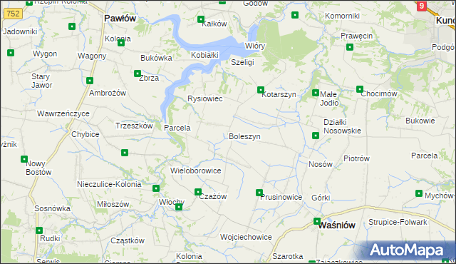 mapa Boleszyn gmina Waśniów, Boleszyn gmina Waśniów na mapie Targeo